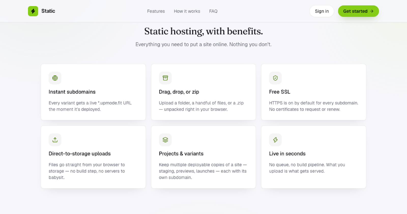 The Flaash features grid, with "Free SSL" listed alongside instant subdomains and drag-and-drop uploads